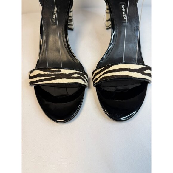 Nine West Pruce Womens Size 11 Black Patent Zebra Open Toe Block Heel Shoe Dress - Picture 4 of 11
